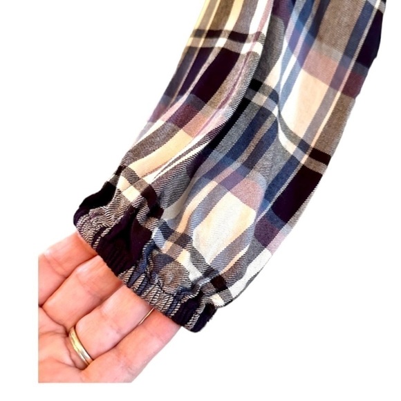 STYLE & CO, WOMENS TOP. BLUE, PURPLE & CREAM PLAID, PEASANT STYLE. SIZE M - Picture 4 of 7